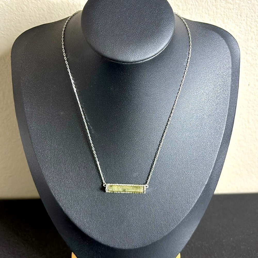 Henri Bendel New York Semi Precious Bar Logo Crystal Pendant Chain Necklace